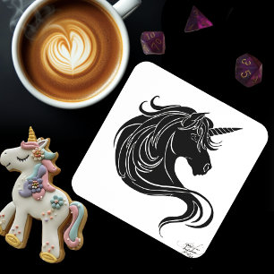 Fantasy Schwarzes Stammes Einhorn Weiß Minimalisti Untersetzer