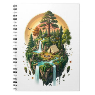 Fantasy-Schwimmende Insel Camping Wald  Notizblock