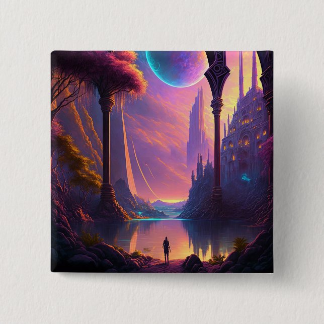 Fantasy Science Fiction Landschaft Button (Vorderseite)