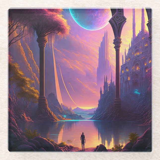 Fantasy Science Fiction Landschaft Glasuntersetzer (Vorderseite)