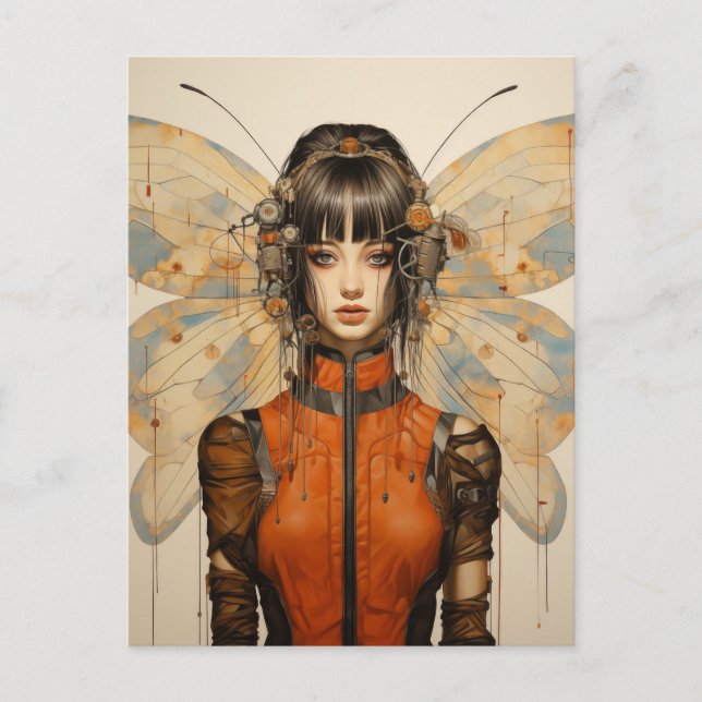 Fantasy Scifi Insect Frau Butterfly Flügel Postkarte (Vorderseite)