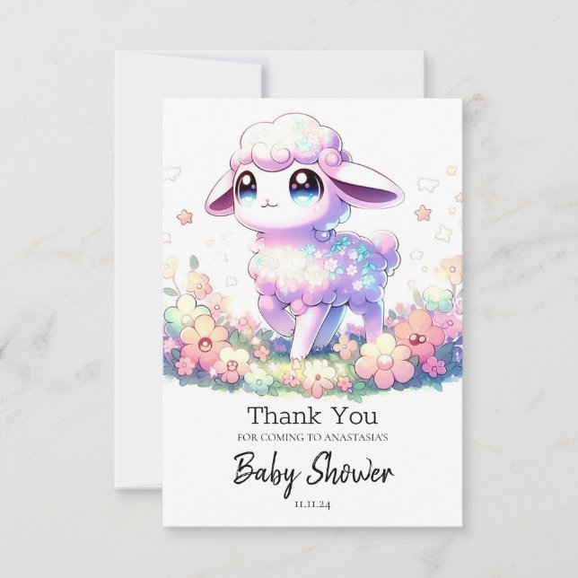 Fantasy Sheep Baby Dusche Dankeskarte (Vorderseite)