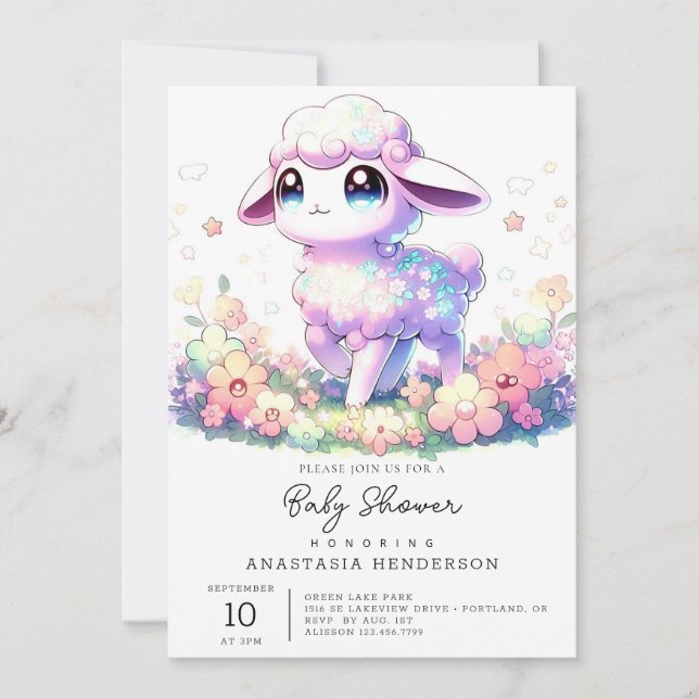 Fantasy Sheep Baby Dusche Einladung (Vorderseite)