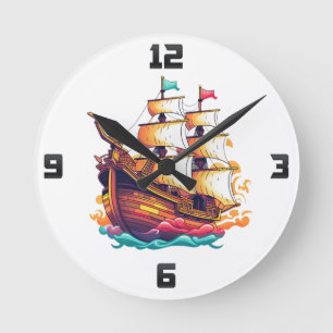 Fantasy Ship Runde Wanduhr