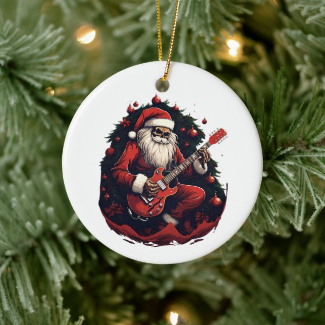 Fantasy Skeleton Santa Gitarre spielen Keramik Ornament (Baum)