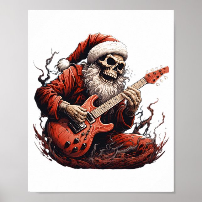 Fantasy Skeleton Santa Playing Gitarrenwoods Poster (Vorne)