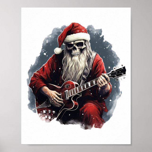 Fantasy Skeletto Santa Playing Gitarre Nacht Poster (Vorne)