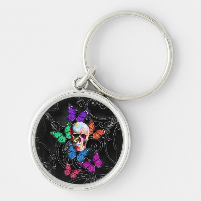 Fantasy skull and colored butterflies schlüsselanhänger (Vorne)