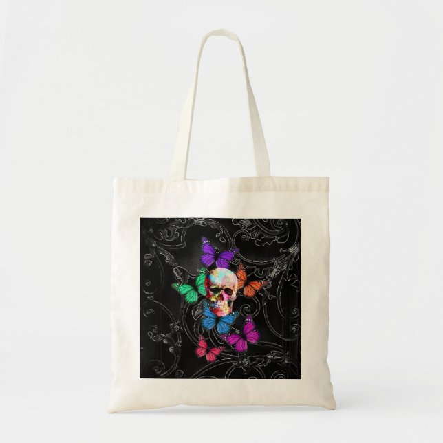 Fantasy skull and colored butterflies tragetasche (Vorne)