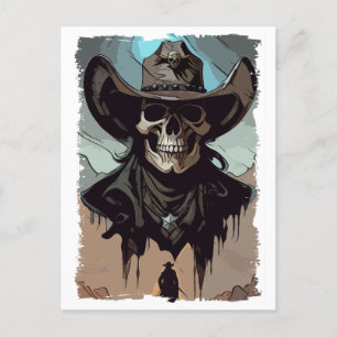 Fantasy Skull Vintag Wild West Cowboy Sheriff Kuns Postkarte