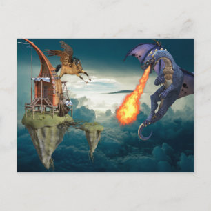 Fantasy Sky Battle Dragon Pegasus Postkarte