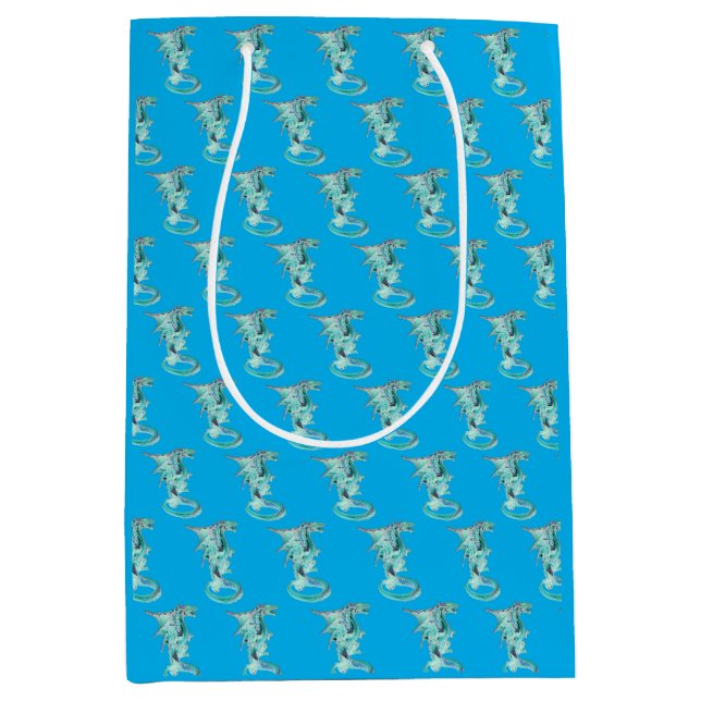 Fantasy Sky Blue Dragon Blue Mittlere Geschenktüte (Vorderseite)