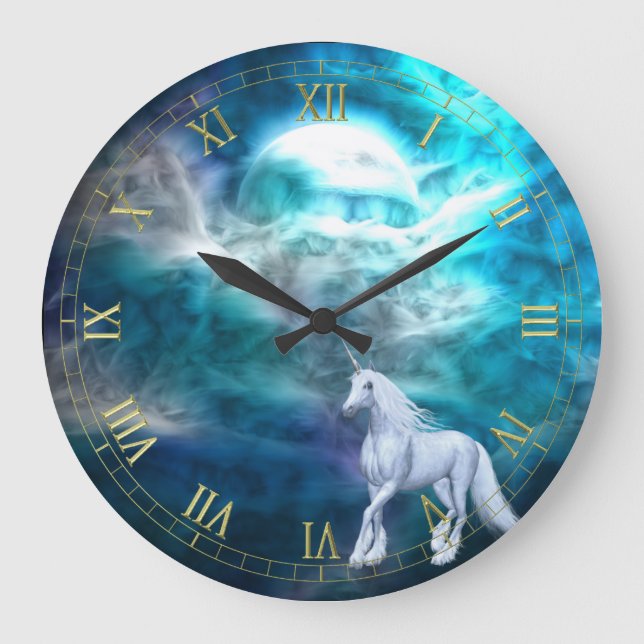 Fantasy Sky Einicorn Wall Clock Große Wanduhr (Vorderseite)