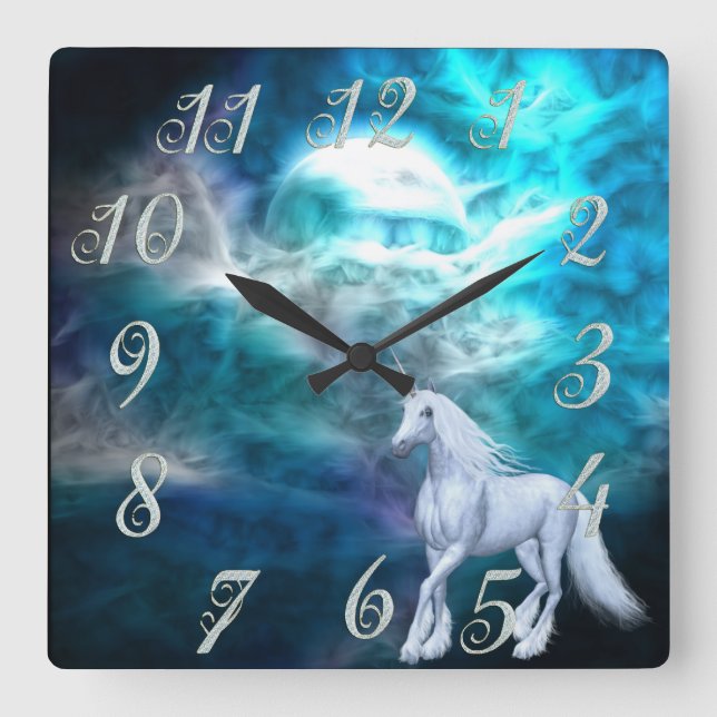 Fantasy Sky Einicorn Wall Clock Quadratische Wanduhr (Vorderseite)