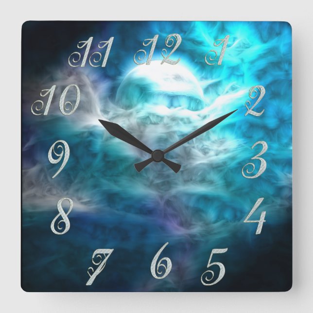 Fantasy Sky Moon Wall Clock Quadratische Wanduhr (Vorderseite)