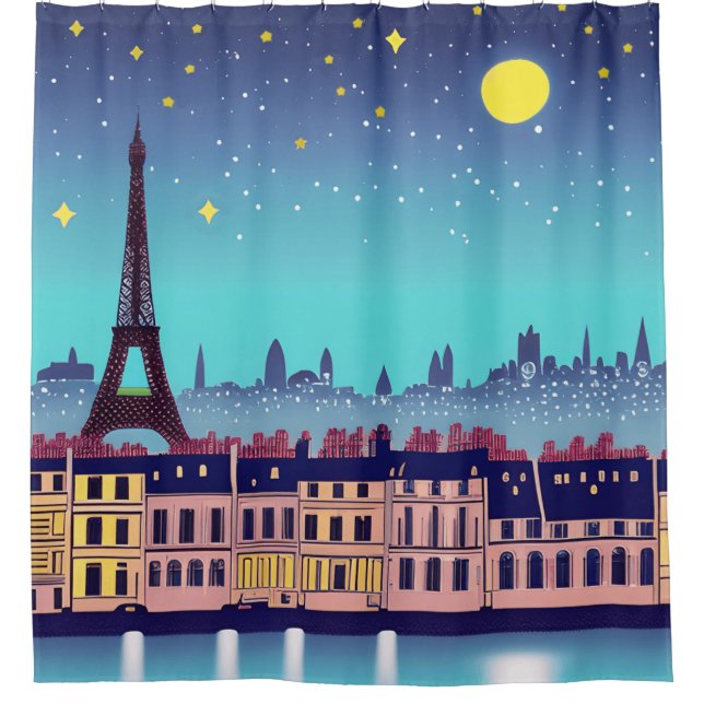 Fantasy Skyline von Paris Unter den Sternen Duschvorhang (Vorderseite)