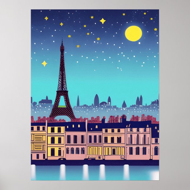 Fantasy Skyline von Paris Unter den Sternen Poster (Vorne)