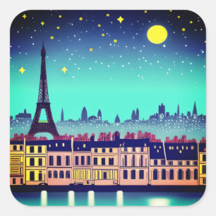 Fantasy Skyline von Paris Unter den Sternen Quadratischer Aufkleber