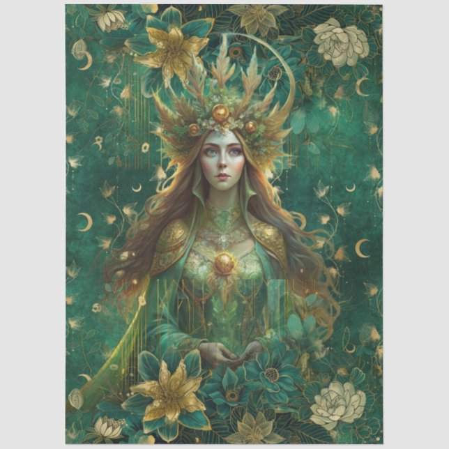 Fantasy Smaragd-Wald-Königin-Decoupage Seidenpapier (Vorderseite)