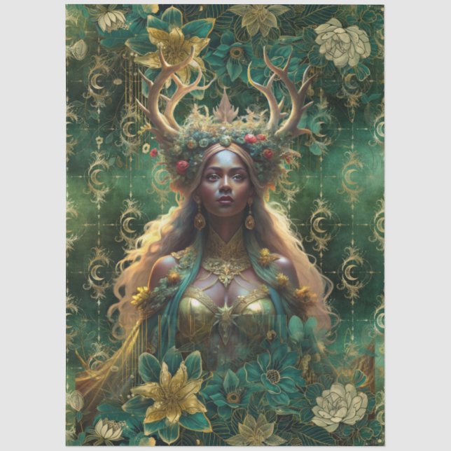 Fantasy Smaragd-Wald-Königin-Decoupage Seidenpapier (Vorderseite)