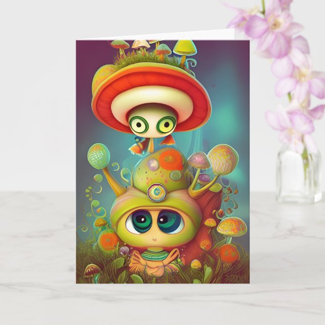 Fantasy Snail and Mush Illustration Card Karte (Orchidee)