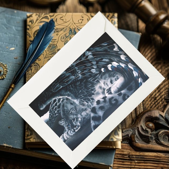 Fantasy Snow Leopard Wings Rechteckiger Aufkleber (Von Creator hochgeladen)