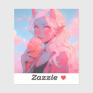Fantasy Soft Pink Ice Cream Anime Girl Aufkleber