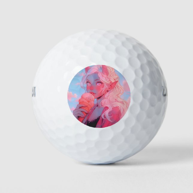Fantasy Soft Pink Ice Cream Anime Girl Golfball (Vorderseite)