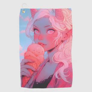Fantasy Soft Pink Ice Cream Anime Girl Golfhandtuch