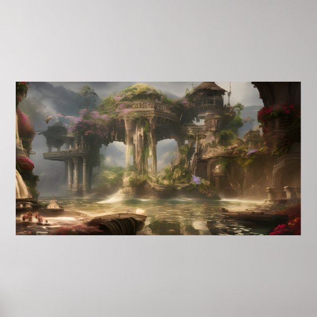 Fantasy Sommerferienort mit See Poster (Vorne)