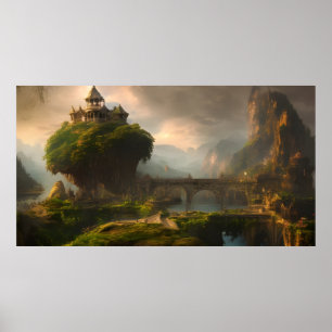 Fantasy Sommerurlaub in einem Resort mit Brücke Poster