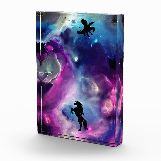 Fantasy Space Nebula Einhorn Drache Rosa Blau Fotoblock (Rechts)