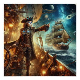 Fantasy Space Pirate Steampunk Vintag Viktorianisc Poster