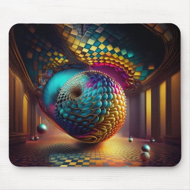 Fantasy-Sphäre in Schachbrett-Halle Mousepad (Vorne)
