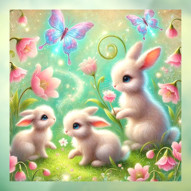 Fantasy Spring Bunny Garden Fensteraufkleber (Blatt 3)