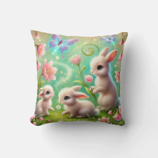 Fantasy Spring Bunny Garden Kissen (Vorderseite)