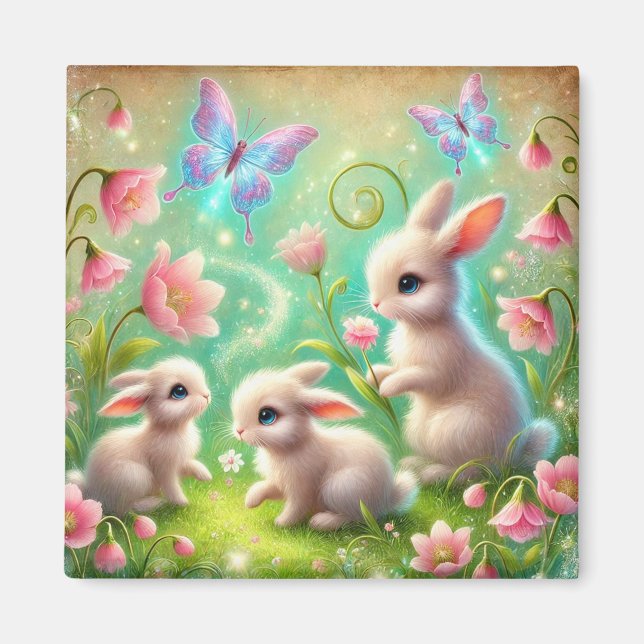 Fantasy Spring Bunny Garden Magnet (Vorne)