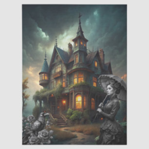 Fantasy Spukhaus viktorianische Dame Rabe Rosen Seidenpapier