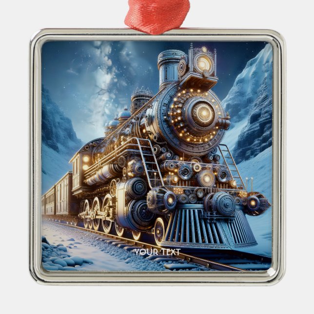 Fantasy Steam Train Winter Ornament Aus Metall (Vorne)