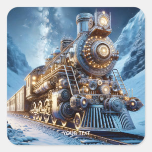 Fantasy Steam Train Winter Quadratischer Aufkleber
