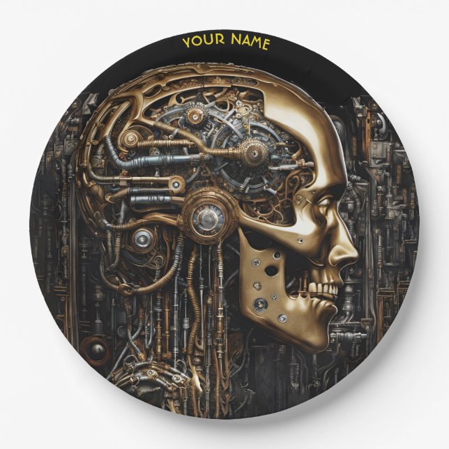 Fantasy Steampunk Cyborg Brain Pappteller (Vorderseite)