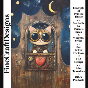 Fantasy Steampunk Getigert Katzenbaby AR1 Decoupag Seidenpapier
