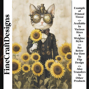 Fantasy Steampunk Katze, Sonnenblumen AL1F Decoupa Seidenpapier