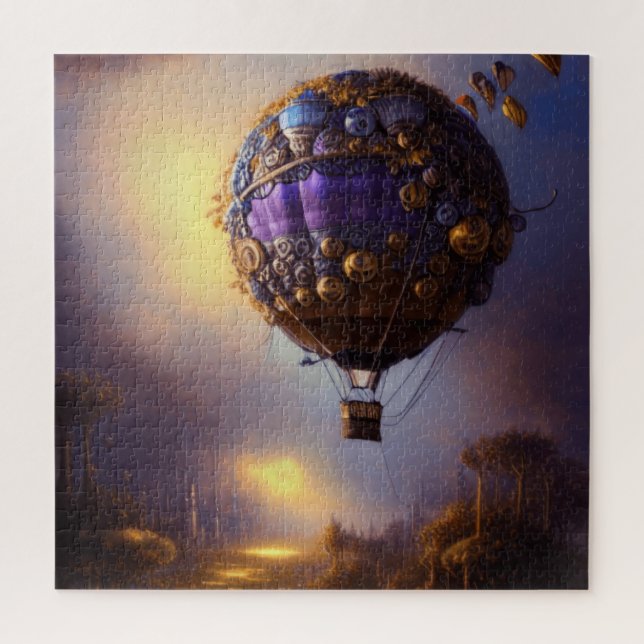 Fantasy Steampunk Lila Vintage Heißluftballon Puzzle (Vertikal)