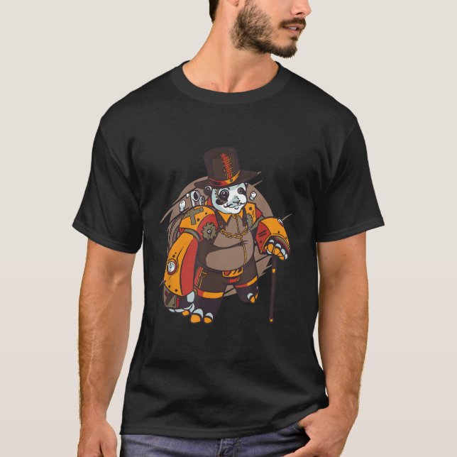 Fantasy Steampunk Metal Robot Panda Mystical T-Shirt (Vorderseite)