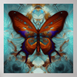 Fantasy Steampunk Orange Butterfly Aqua Poster