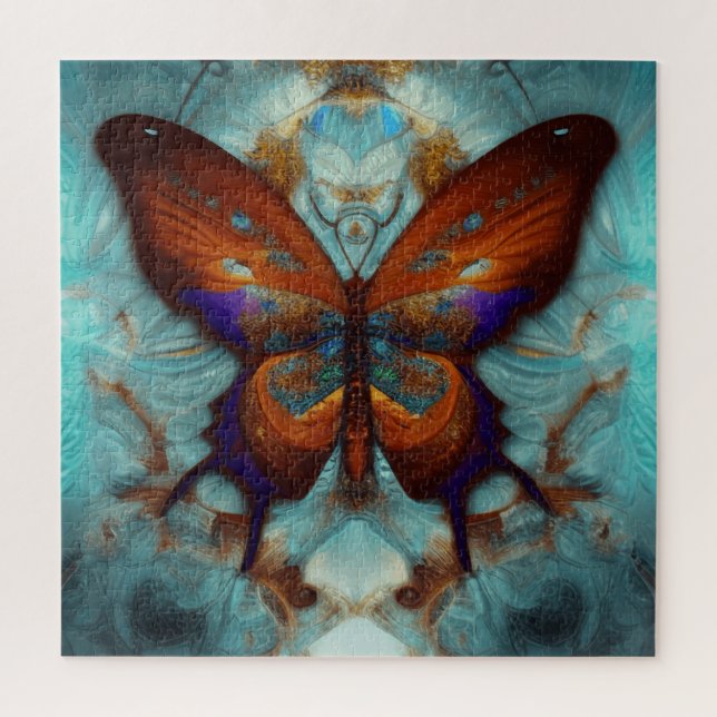 Fantasy Steampunk Orange Butterfly Aqua Puzzle (Vertikal)