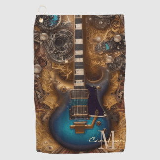 Fantasy Steampunk Vintag Blue Guitar Golfhandtuch