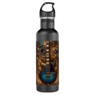 Fantasy Steampunk Vintag Blue Guitar Watercolor Edelstahlflasche