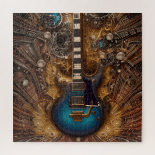 Fantasy Steampunk Vintage Blaue Gitarre Aquarell Puzzle